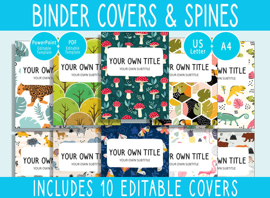 10 Editable Nature Pattern Binder Covers, Includes 1, 1.5, 2" Spines, Available in A4+US Letter, Editing with PowerPoint or PDF Reader