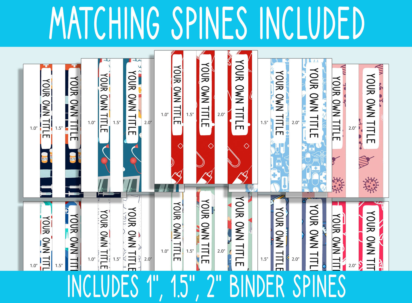 10 Editable Nursing Binder Covers, Includes 1", 1.5", 2" Spines, Available in A4 & US Letter, Editing with PowerPoint or PDF Reader