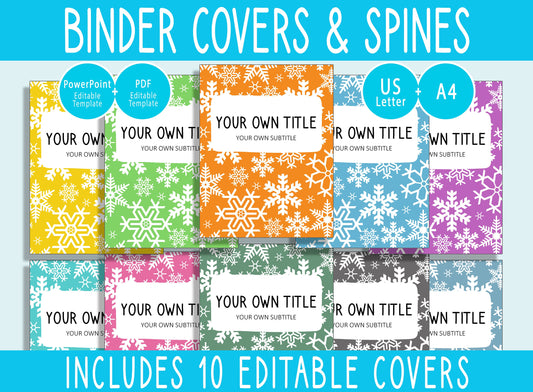 10 Editable Christmas Snowflake Binder Covers, Includes 1, 1.5, 2" Spines, Available in A4 &US Letter, Editing with PowerPoint or PDF Reader