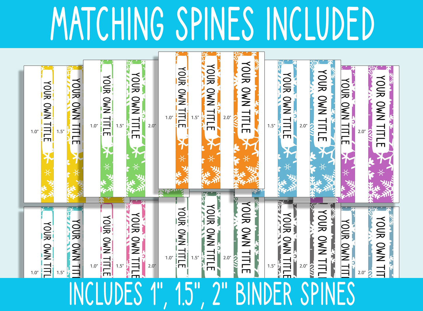 10 Editable Christmas Snowflake Binder Covers, Includes 1, 1.5, 2" Spines, Available in A4 &US Letter, Editing with PowerPoint or PDF Reader