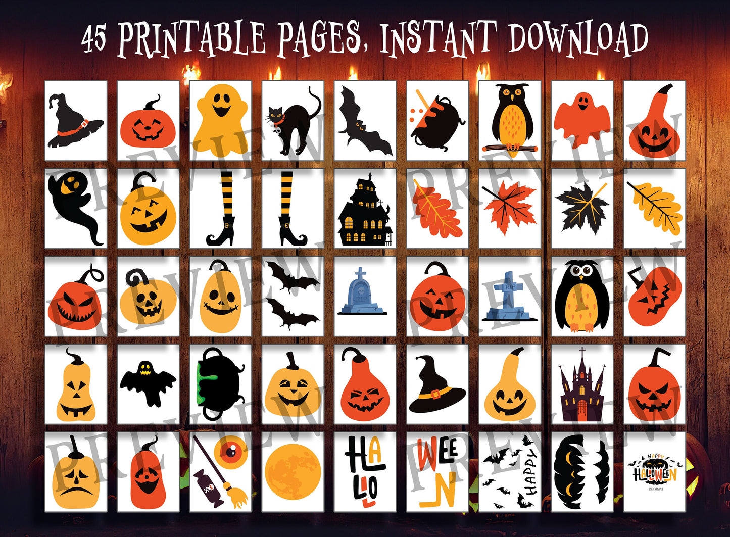 Spooktacular Halloween Craft: 45 High-Res Printable Hanging Decorations, PDF File, US Letter, Instant Download