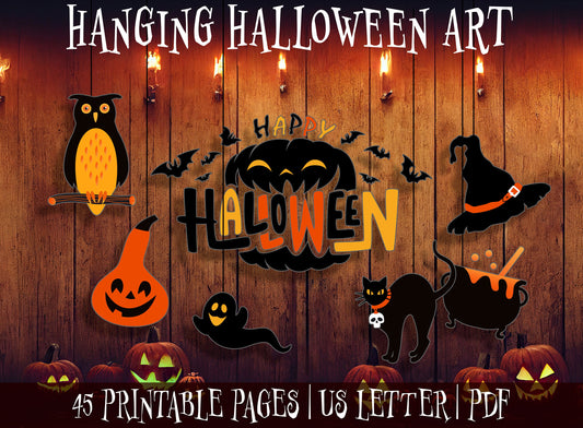 Spooktacular Halloween Craft: 45 High-Res Printable Hanging Decorations, PDF File, US Letter, Instant Download