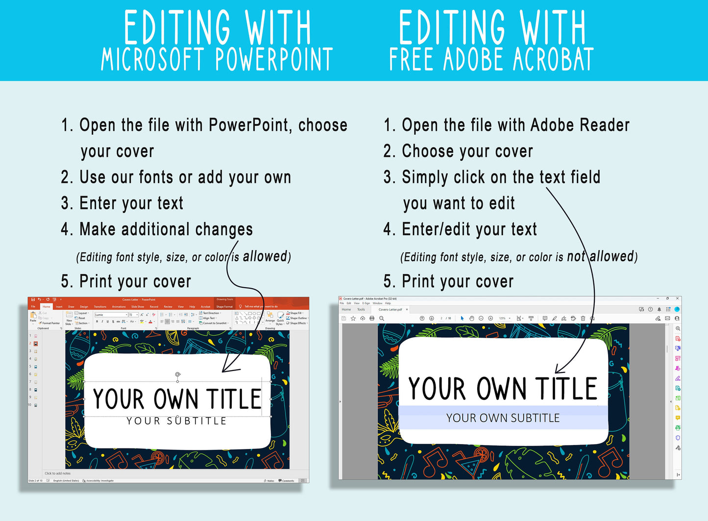 10 Editable Nature Pattern Binder Covers, Includes 1, 1.5, 2" Spines, Available in A4+US Letter, Editing with PowerPoint or PDF Reader