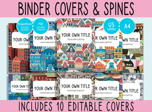10 Editable Old House Binder Covers, Includes 1, 1.5, 2" Spines, Available in A4 & US Letter, Editing with PowerPoint or PDF Reader