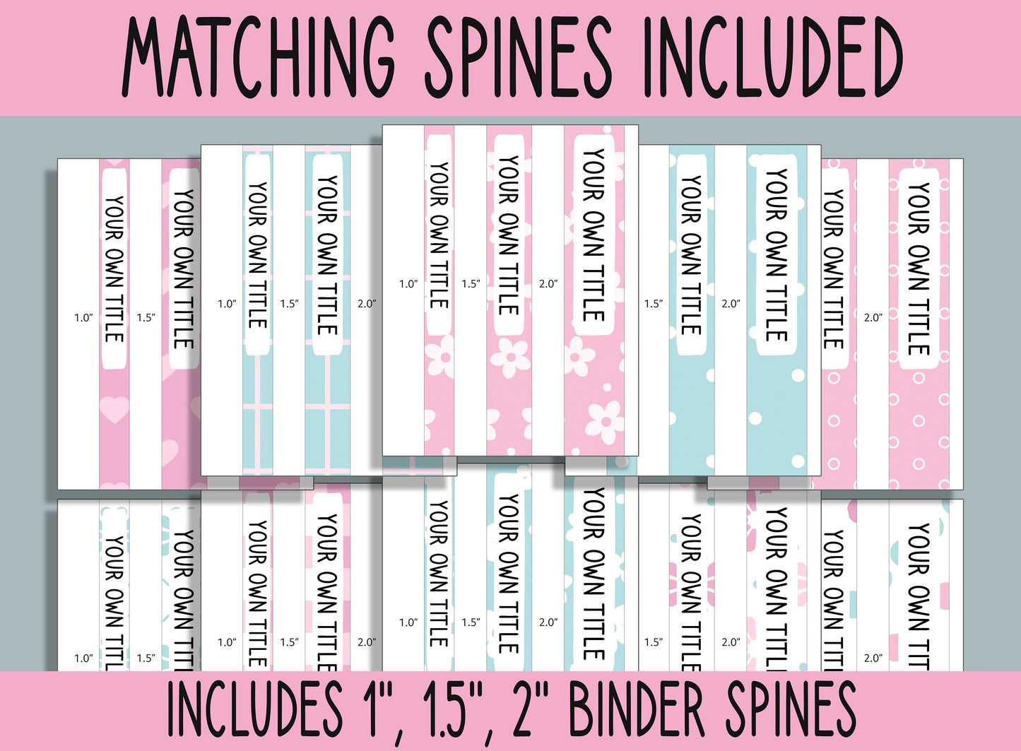10 Editable Pink and Blue Binder Covers, Includes 1", 1.5", 2" Spines, Available in A4 & US Letter, Editing with PowerPoint or PDF Reader
