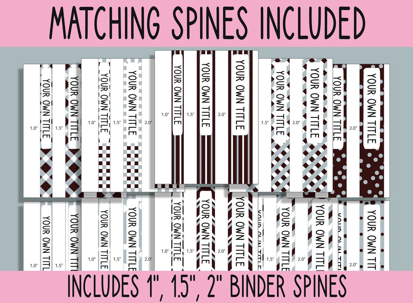 10 Editable Brown/Gray Geometric Binder Covers, Includes 1,1.5,2" Spines, Available in A4 & US Letter, Editing with PowerPoint or PDF Reader