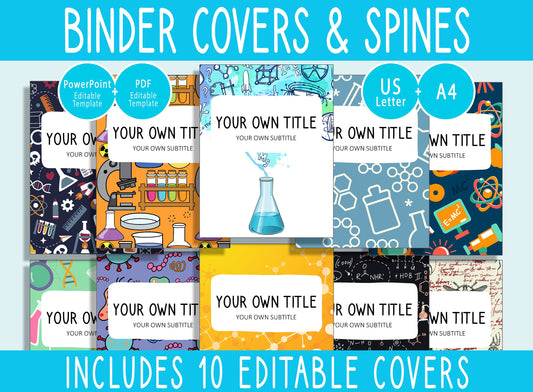 10 Editable Laboratory Binder Covers, Includes 1", 1.5", 2" Spines, Available in A4 & US Letter, Editing with PowerPoint or PDF Reader