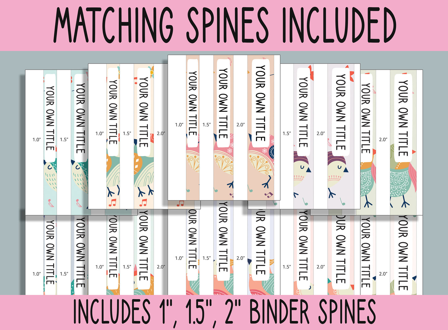 10 Editable Singing Bird Binder Covers, Includes 1", 1.5", 2" Spines, Available in A4 & US Letter, Editing with PowerPoint or PDF Reader