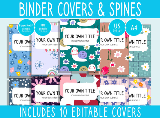 10 Editable Spring Flower Binder Covers, Includes 1", 1.5",2" Spines, Available in A4 & US Letter, Editing with PowerPoint or PDF Reader