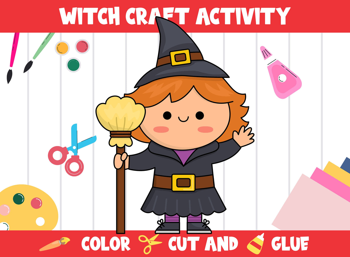Witch Craft Activity - Color, Cut, and Glue for PreK to 2nd Grade, PDF File, Instant Download