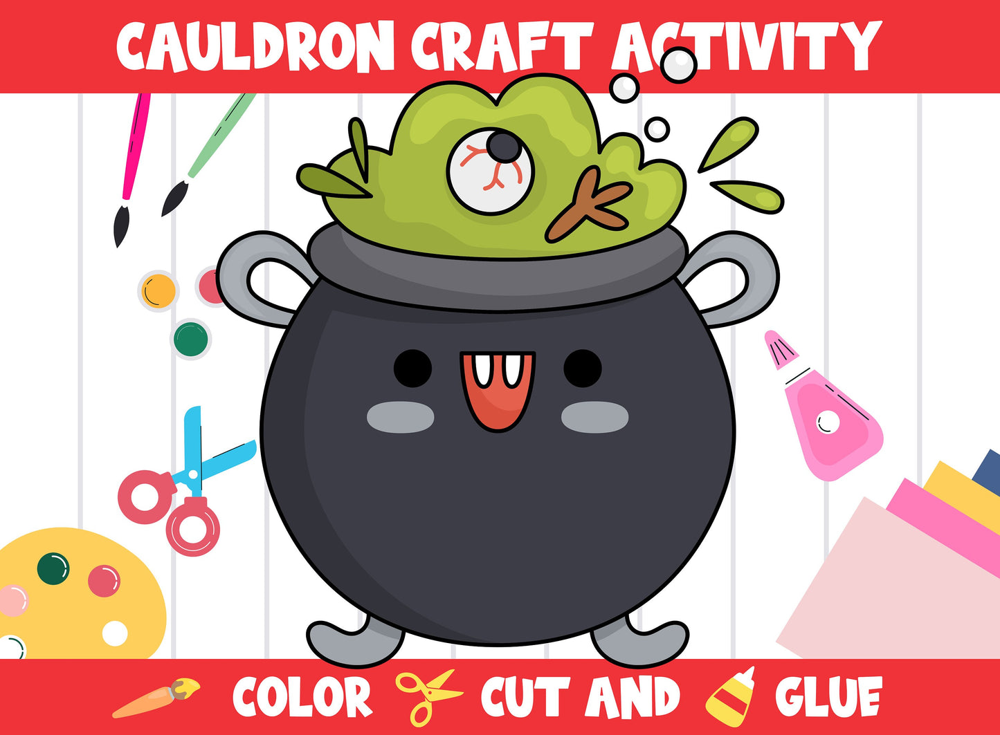 Witch's Cauldron Craft Activity - Color, Cut, and Glue for PreK to 2nd Grade, PDF File, Instant Download