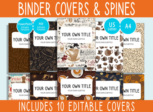 10 Editable Barista Binder Covers, Includes 1, 1.5, 2" Spines, Available in A4 & US Letter, Editing with PowerPoint or PDF Reader
