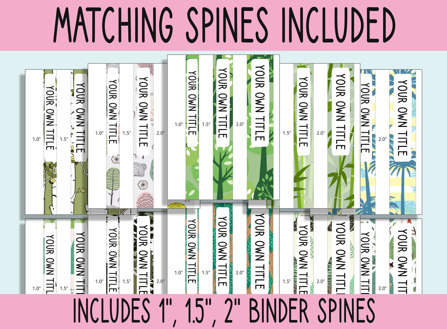 10 Editable Tree Binder Covers, Includes 1, 1.5, 2" Spines, Available in A4 & US Letter, Editing with PowerPoint or PDF Reader