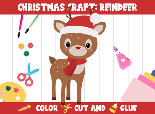 Christmas Crafts for Kids: Reindeer - Color, Cut, and Glue for PreK to 2nd Grade, PDF File, Instant Download