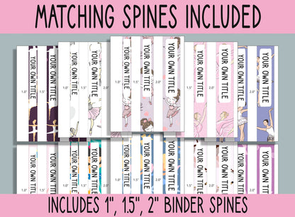10 Editable Ballet Binder Covers, Includes 1, 1.5, 2" Spines, Available in A4 &US Letter, Editing with PowerPoint or PDF Reader