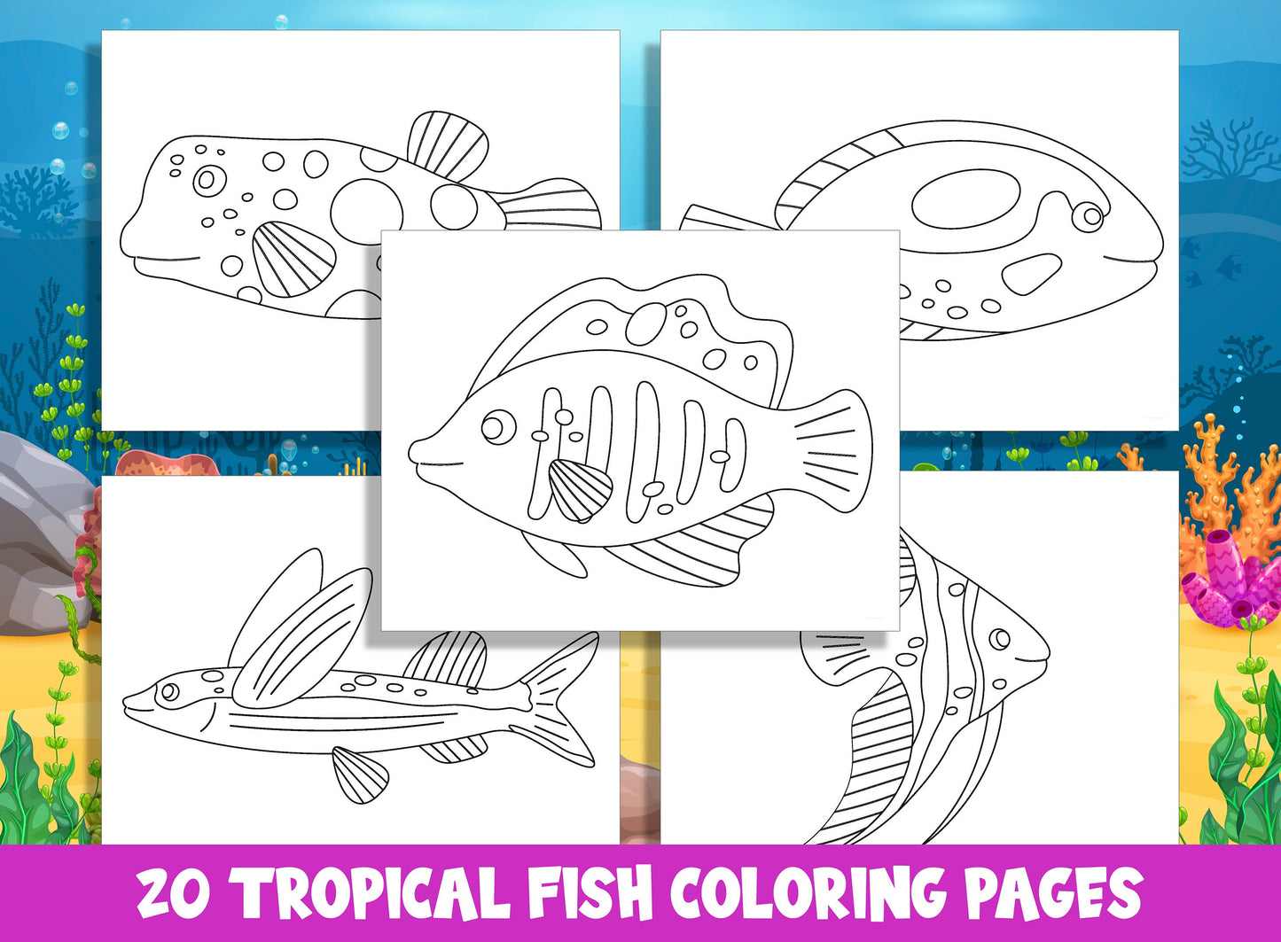 Tropical Fish Coloring Pages: 20 Fun and Educational Sheets for Preschool and Kindergarten, PDF File, Instant Download