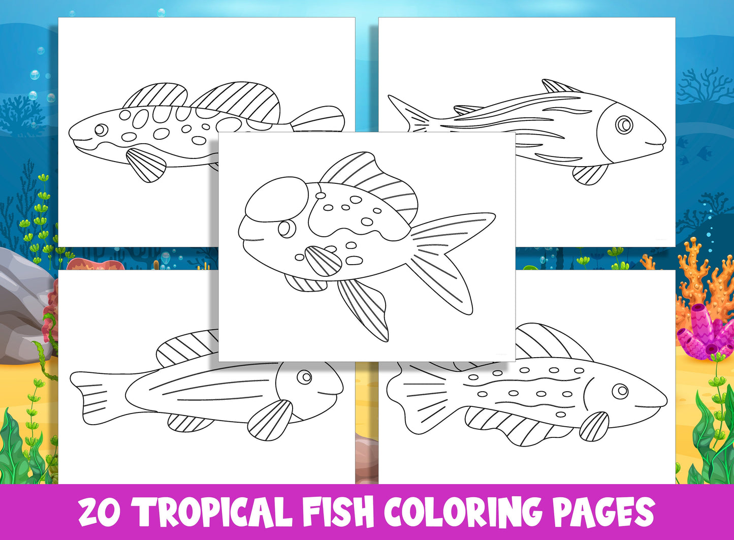 Tropical Fish Coloring Pages: 20 Fun and Educational Sheets for Preschool and Kindergarten, PDF File, Instant Download