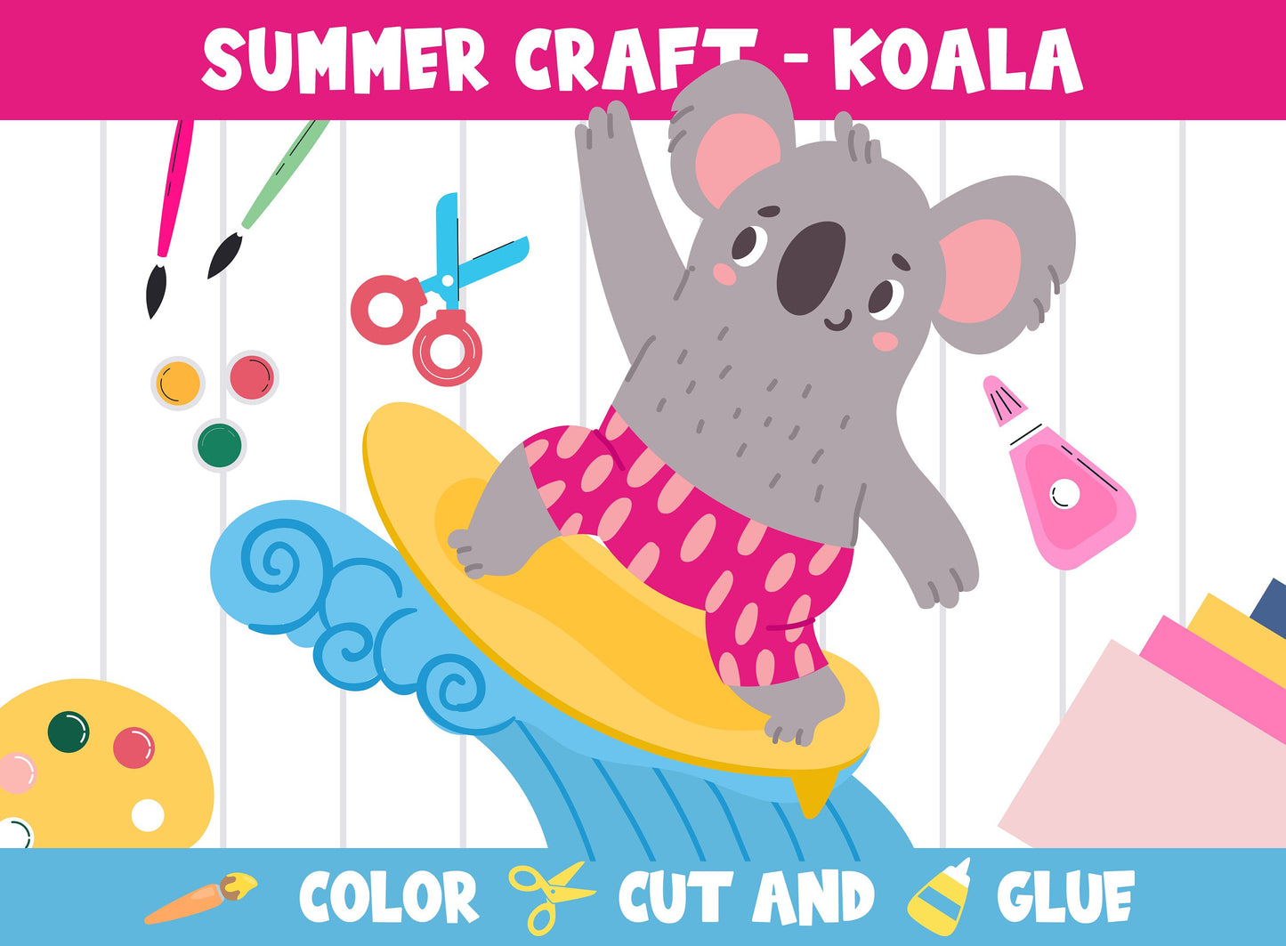 Summer Craft Activity: Koala - Color, Cut, and Glue for PreK to 2nd Grade, PDF File, Instant Download