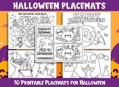 Halloween Fun Placemats: 10 Printable Activities for Kids, PDF File, US Letter Size, Instant Download