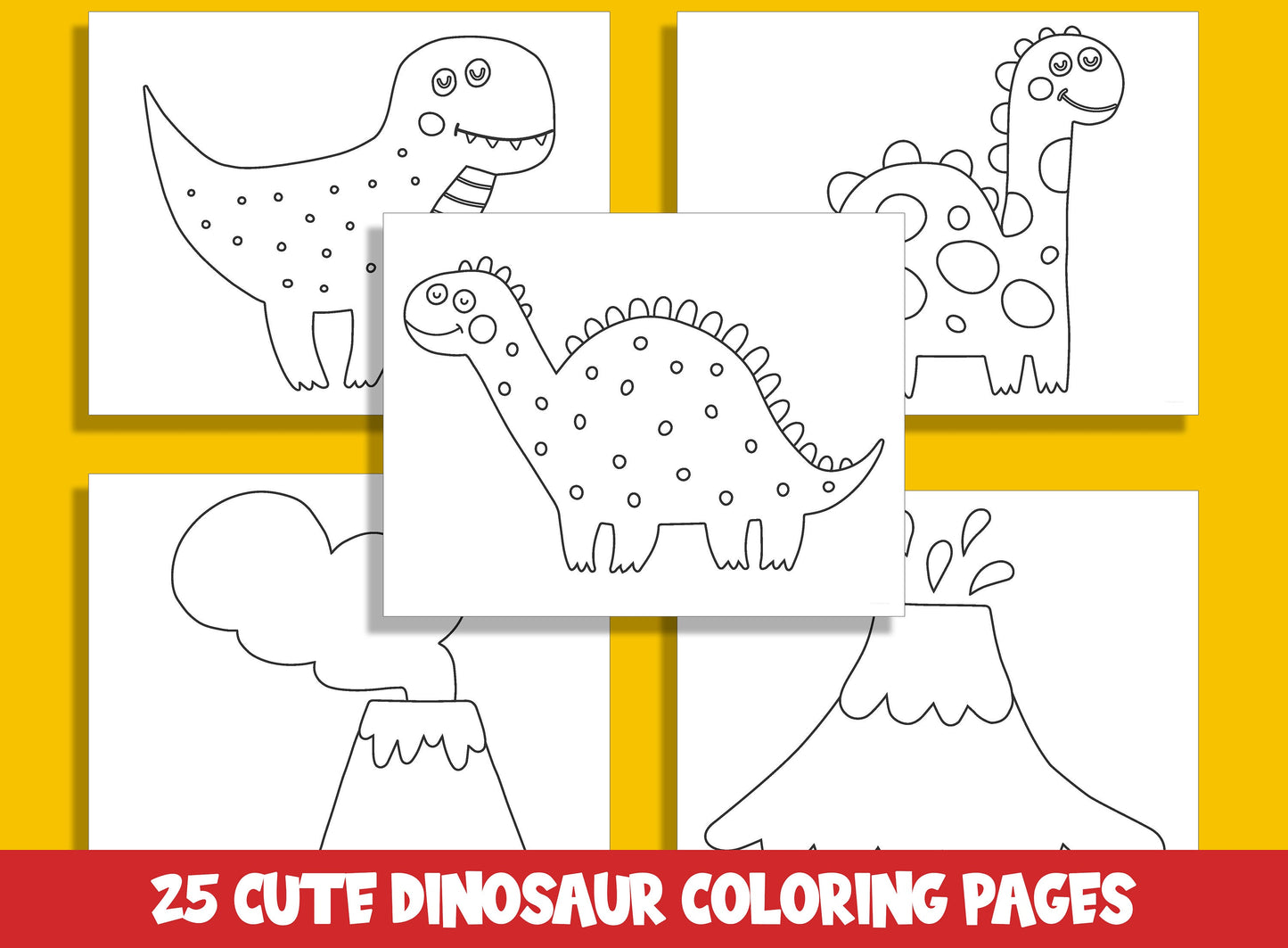 25 Adorable Dinosaur Coloring Pages for Preschool and Kindergarten, PDF File, Instant Download