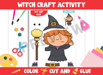 Witch Craft Activity - Color, Cut, and Glue for PreK to 2nd Grade, PDF File, Instant Download