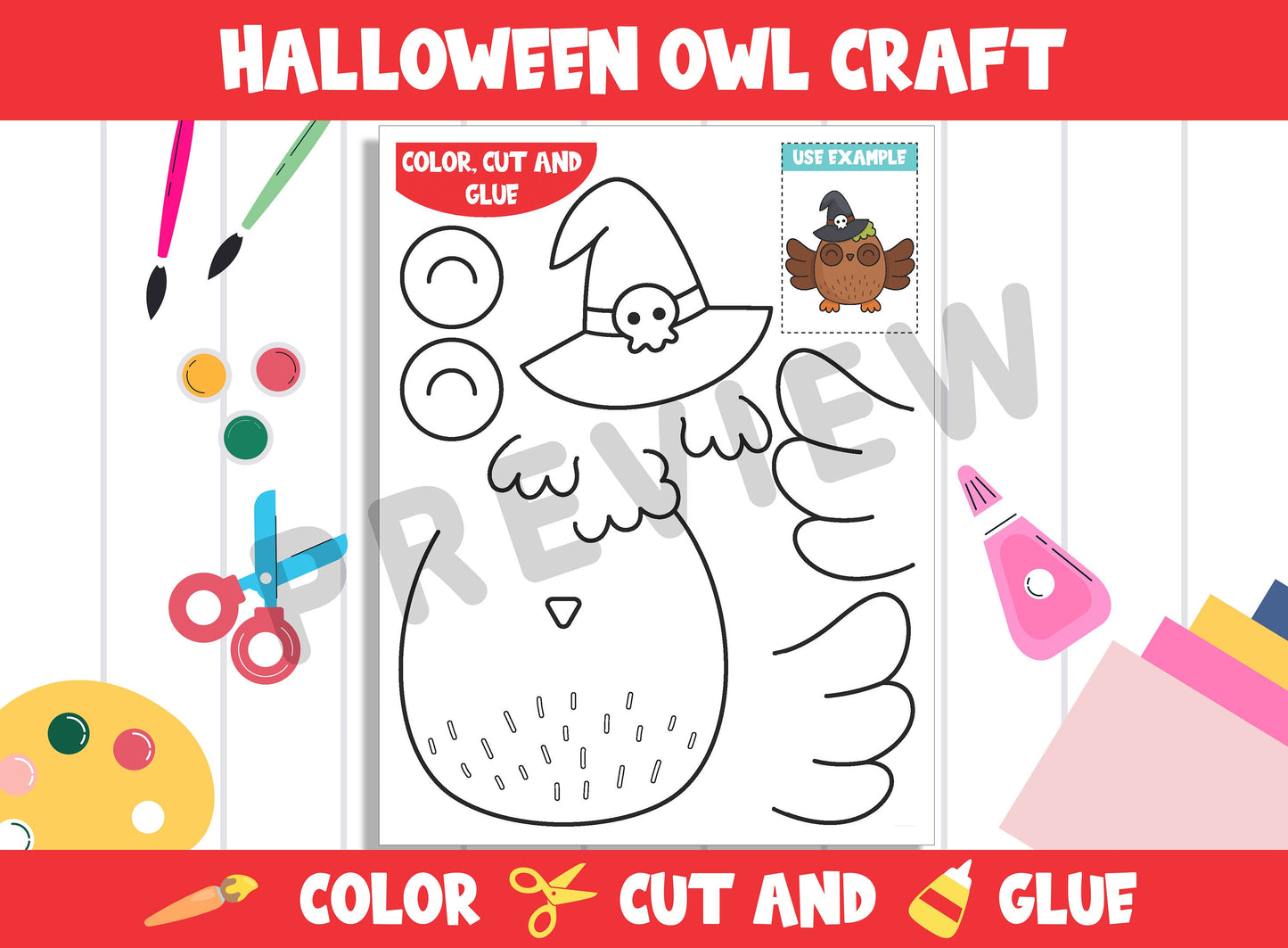 Halloween Owl Craft Activity - Color, Cut, and Glue for PreK to 2nd Grade, PDF File, Instant Download