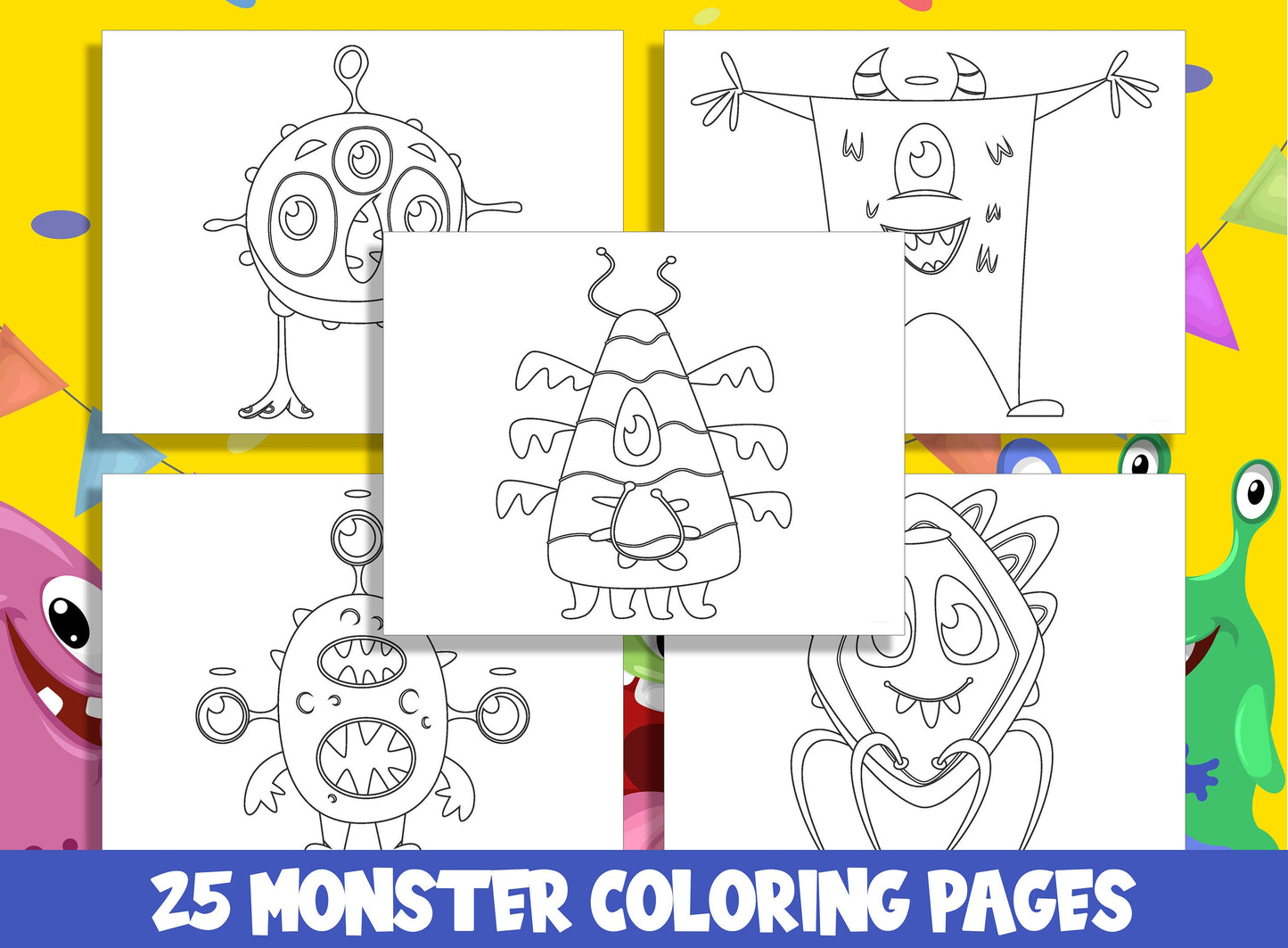 Monstrously Fun Adventures: 25 Kid-Friendly Monster Coloring Sheets, PDF File, Instant Download
