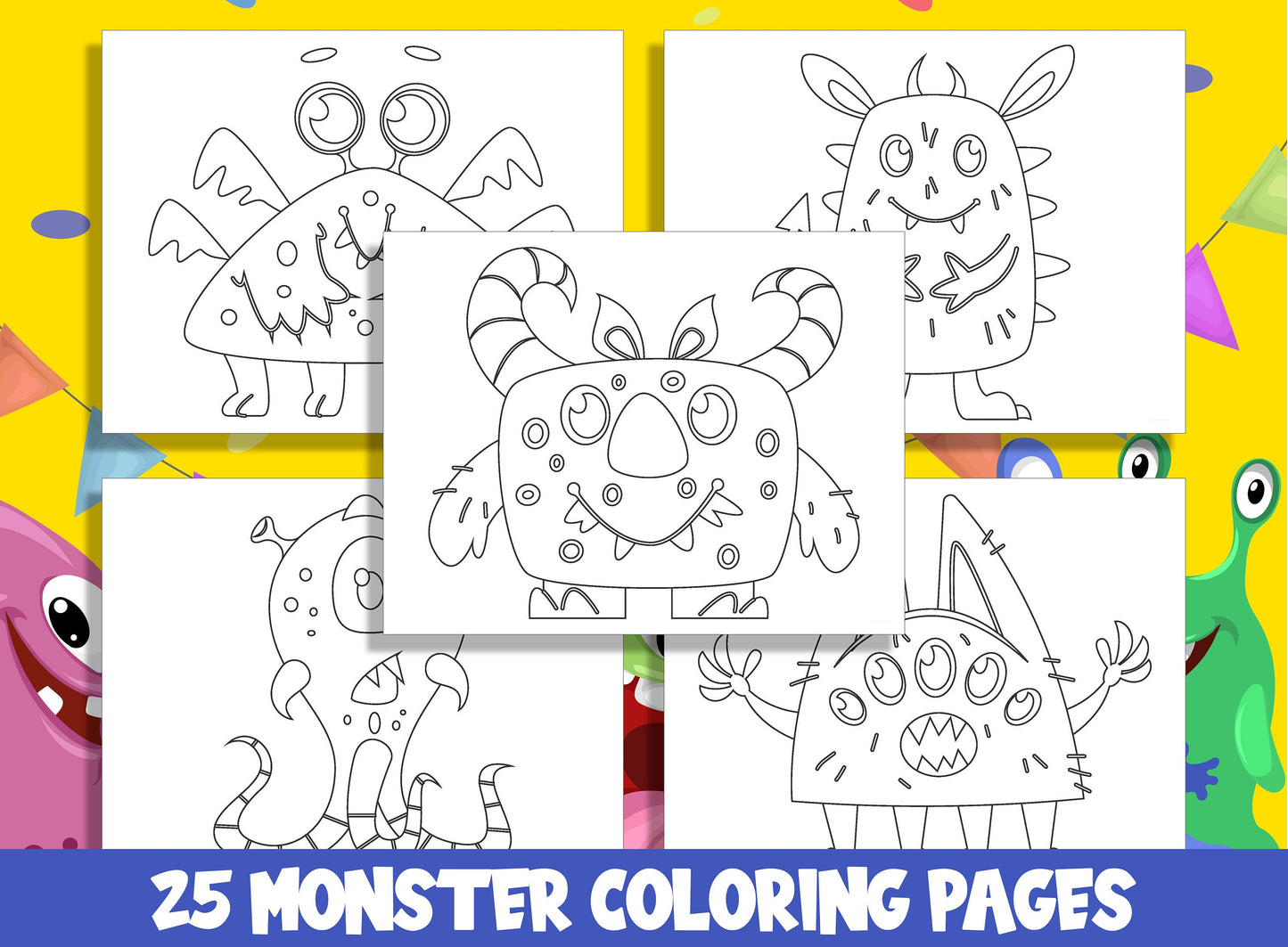 Monstrously Fun Adventures: 25 Kid-Friendly Monster Coloring Sheets, PDF File, Instant Download