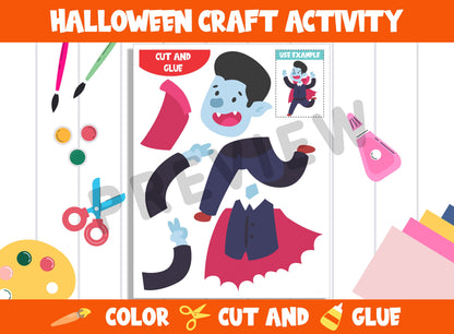 Halloween Character Craft Activity - Vampire - Color, Cut, and Glue for PreK to 2nd Grade, PDF File, Instant Download