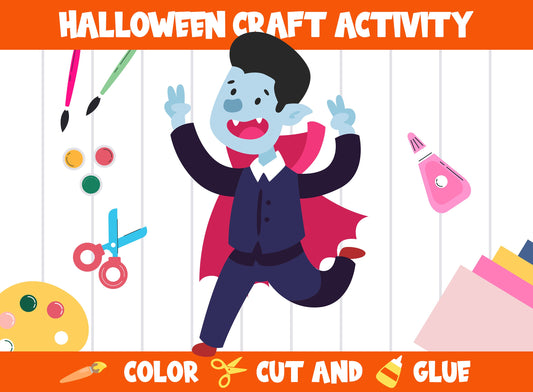 Halloween Character Craft Activity - Vampire - Color, Cut, and Glue for PreK to 2nd Grade, PDF File, Instant Download