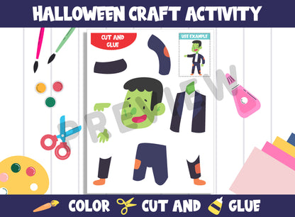 Non Scary Halloween Craft Activity - Color, Cut, and Glue for PreK to 2nd Grade, PDF File, Instant Download