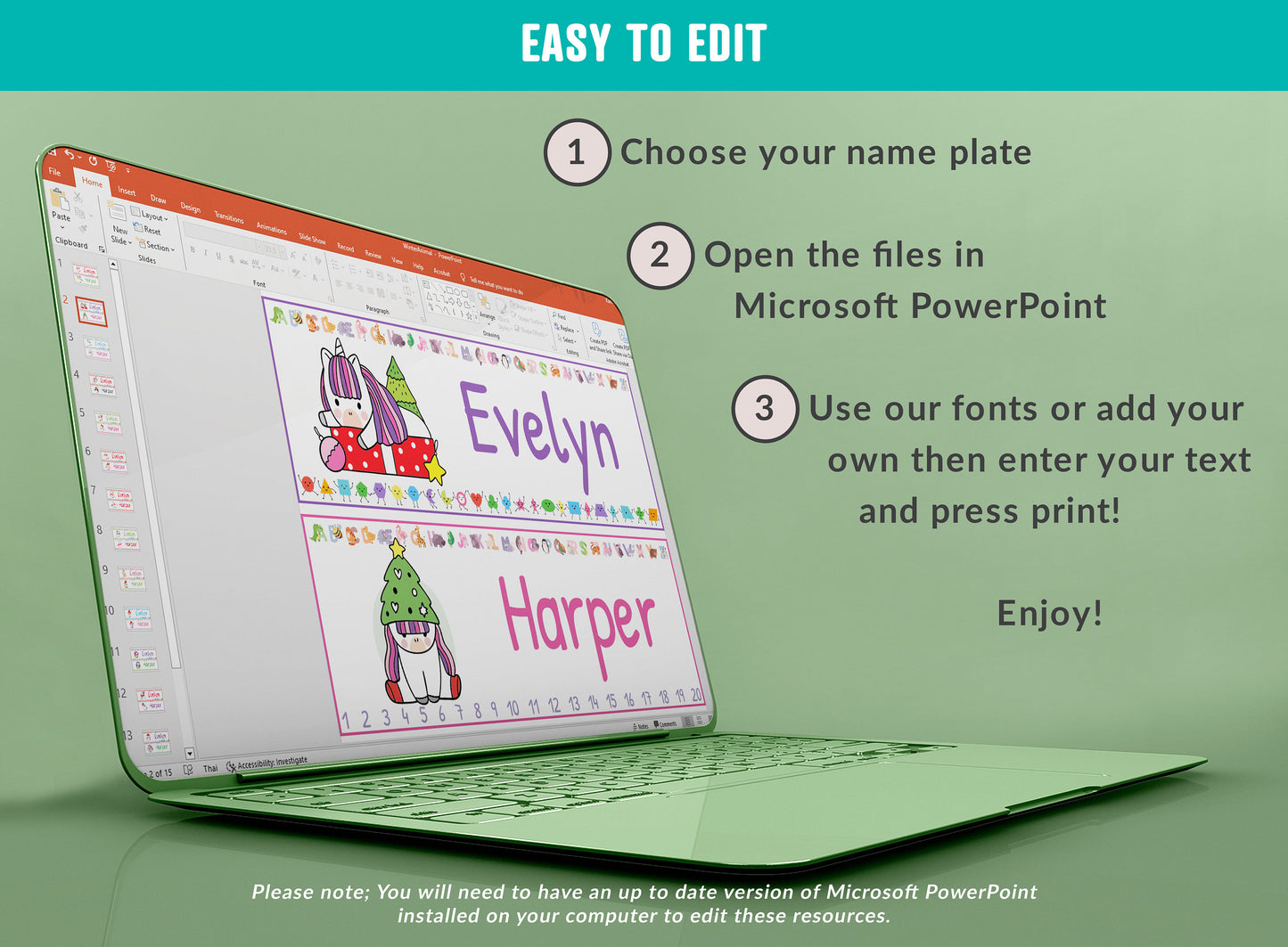 Winter Animal Student Desk Plates: 30 Editable Designs with PowerPoint, US Letter Size, Instant Download