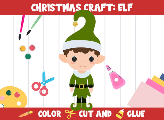 Christmas Crafts for Kids: Elf - Color, Cut, and Glue for PreK to 2nd Grade, PDF File, Instant Download