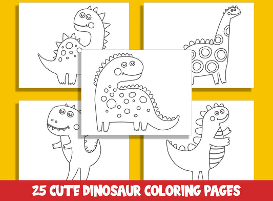25 Adorable Dinosaur Coloring Pages for Preschool and Kindergarten, PDF File, Instant Download