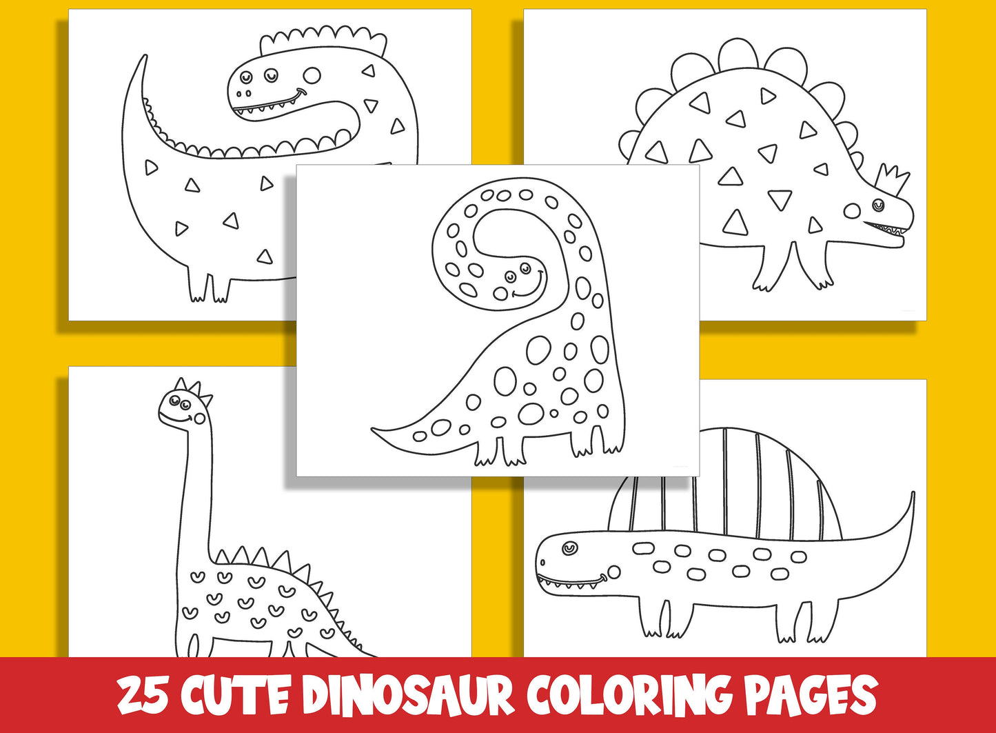 25 Adorable Dinosaur Coloring Pages for Preschool and Kindergarten, PDF File, Instant Download