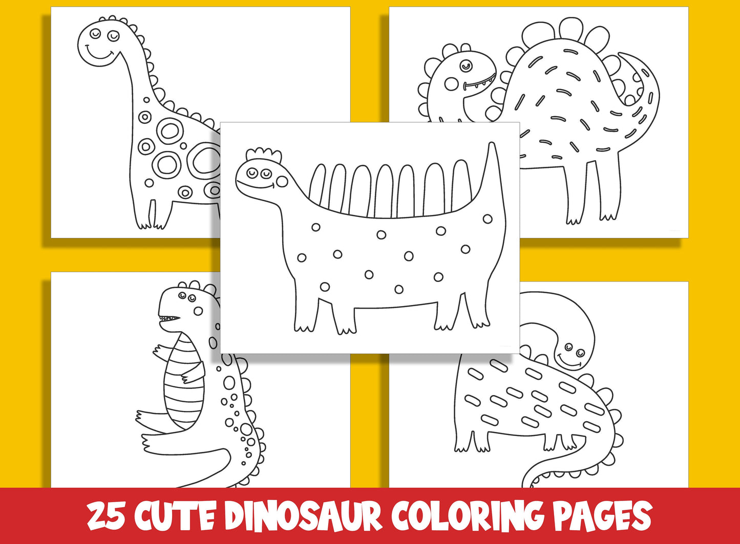 25 Adorable Dinosaur Coloring Pages for Preschool and Kindergarten, PDF File, Instant Download