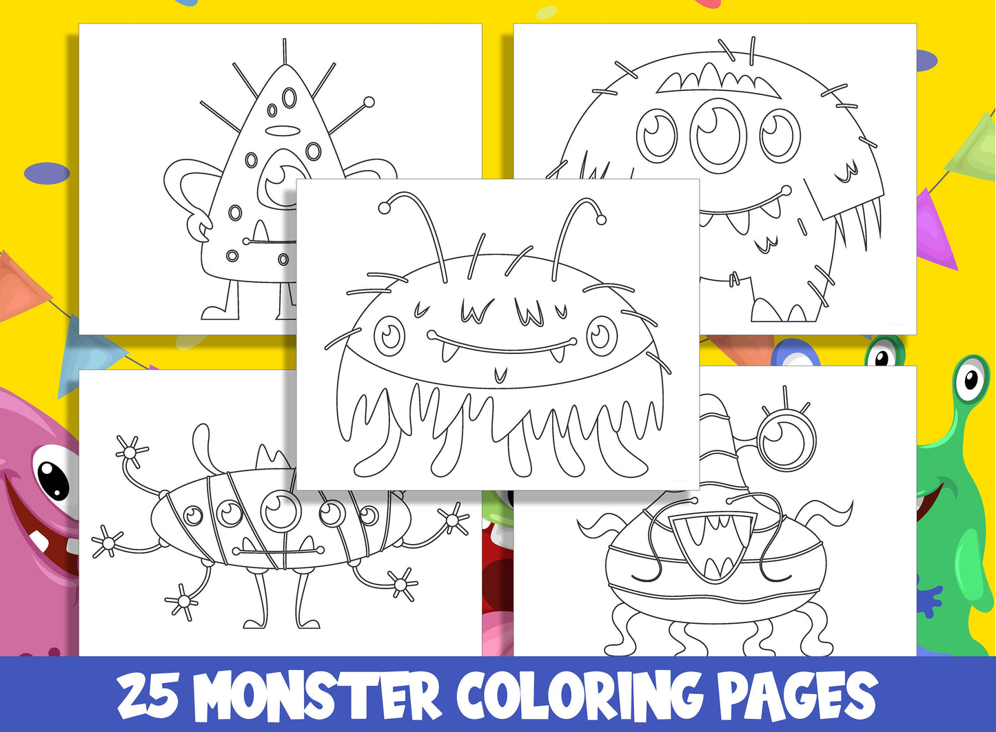 Monstrously Fun Adventures: 25 Kid-Friendly Monster Coloring Sheets, PDF File, Instant Download