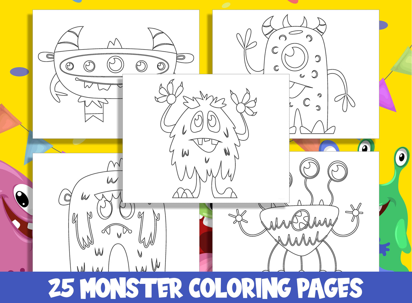 Monstrously Fun Adventures: 25 Kid-Friendly Monster Coloring Sheets, PDF File, Instant Download