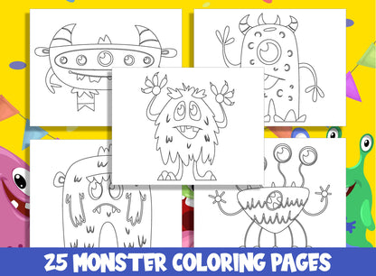 Monstrously Fun Adventures: 25 Kid-Friendly Monster Coloring Sheets, PDF File, Instant Download
