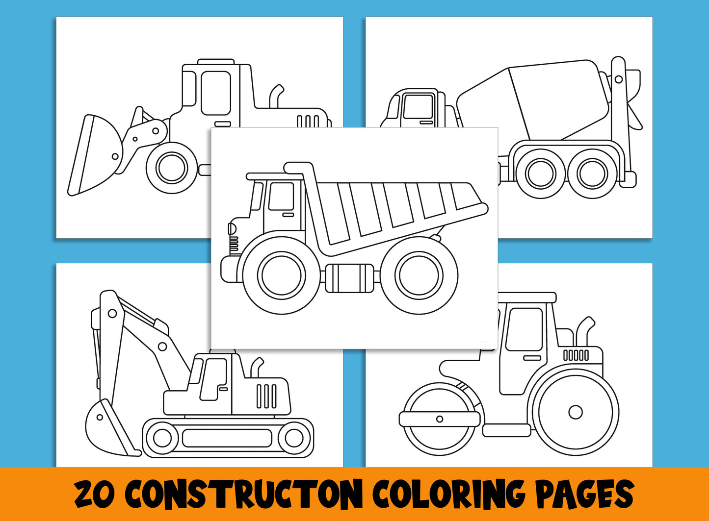 Construction Coloring Set: 20 Pages of Preschool and Kindergarten Worksheets, PDF File, Instant Download