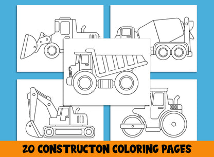 Construction Coloring Set: 20 Pages of Preschool and Kindergarten Worksheets, PDF File, Instant Download