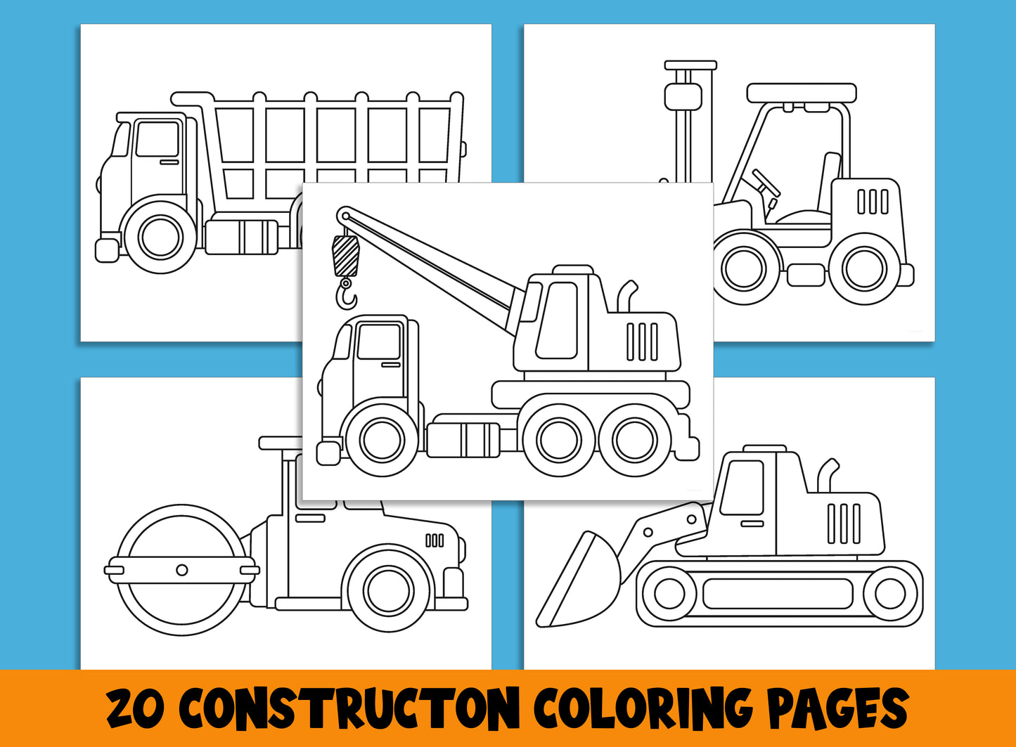 Construction Coloring Set: 20 Pages of Preschool and Kindergarten Worksheets, PDF File, Instant Download