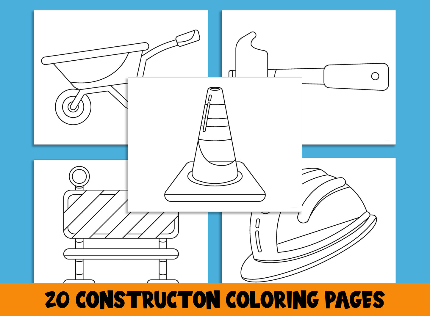 Construction Coloring Set: 20 Pages of Preschool and Kindergarten Worksheets, PDF File, Instant Download