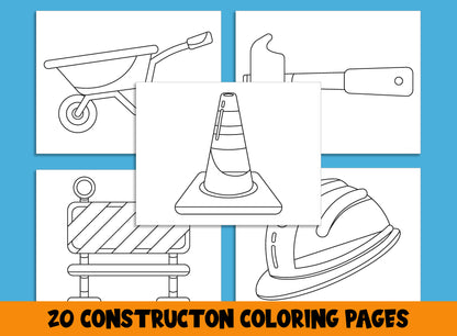 Construction Coloring Set: 20 Pages of Preschool and Kindergarten Worksheets, PDF File, Instant Download