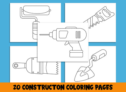 Construction Coloring Set: 20 Pages of Preschool and Kindergarten Worksheets, PDF File, Instant Download