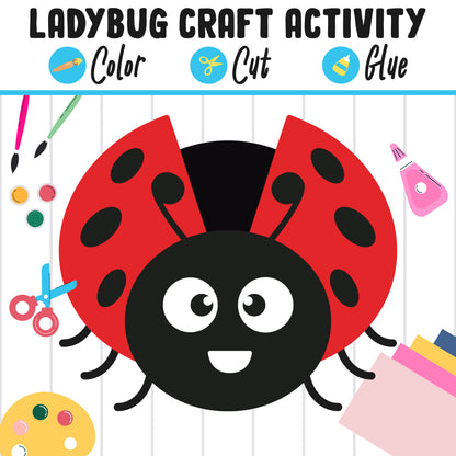 Ladybug Paper Craft Activity - Color, Cut, and Glue for PreK to 2nd Grade, PDF File, Instant Download