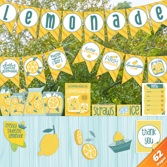 Editable Lemonade Stand Printable Kit: Summer Activity, Dramatic Play, Sunshine Party Decor, 62 Pages of Signs Posters Labels Tags & Banners, PDF Download