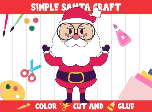 Simple Santa & Christmas Craft Activity - Color, Cut, and Glue for PreK to 2nd