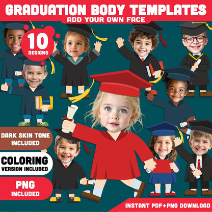 Graduation Party Bundle Printable, Banner Decor, Add Your Own Face Craft, Editable Certificates Any Grade, 235+ Pages, 8.5x11 Set