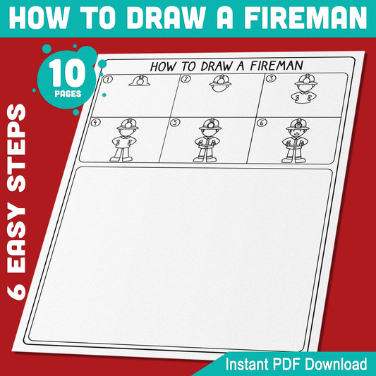 Step-by-Step Fireman Drawing for Kids: 5-Page Tutorial and 5 Coloring Pages for Creative Fun, Great for Learning, Instant PDF Download!